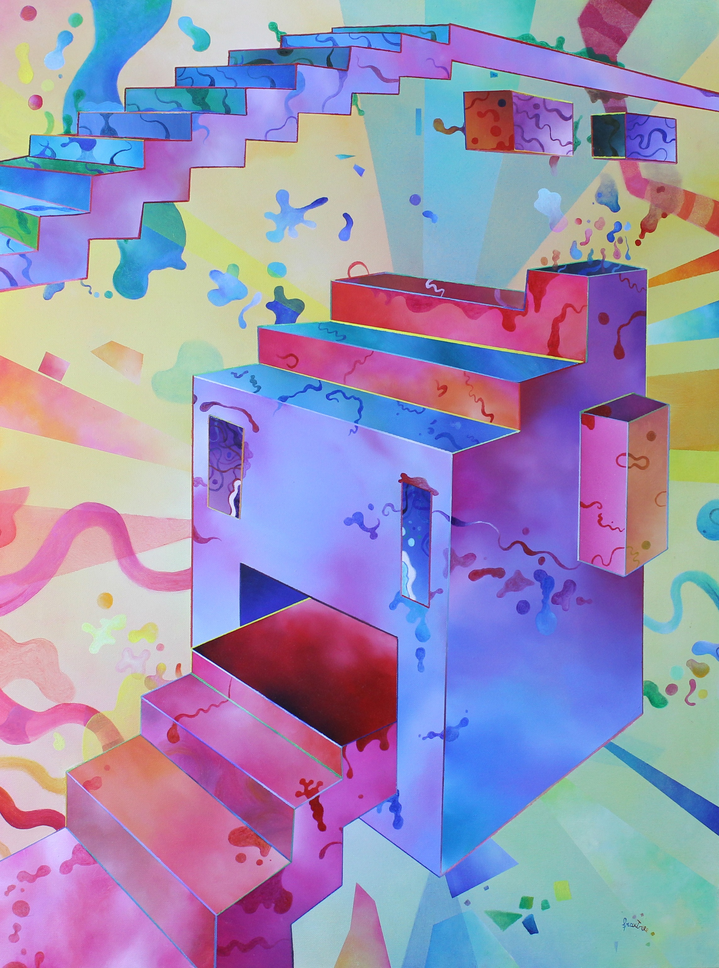 Bambino sghignazzante con lingua a forma di scale